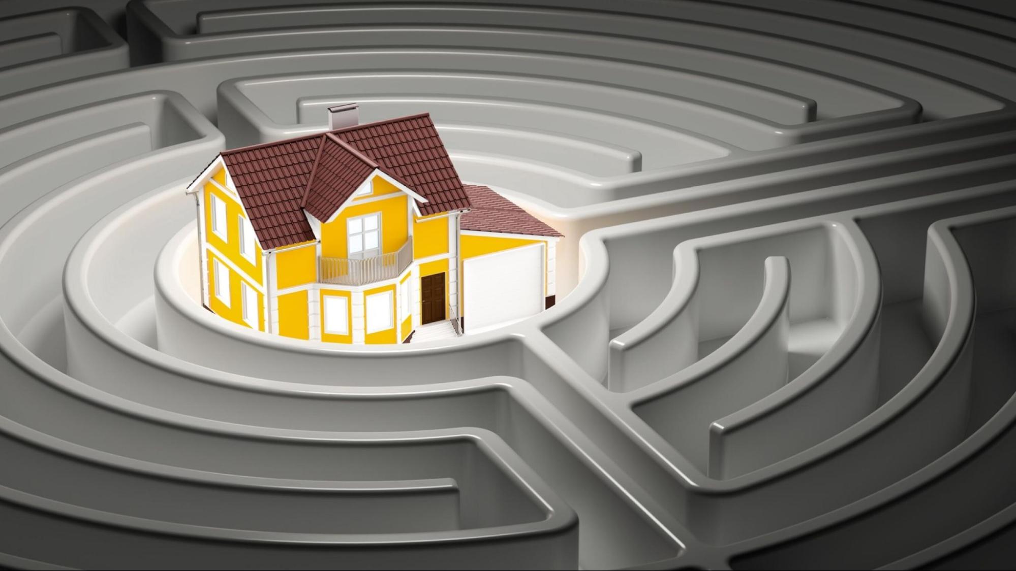 A house in the center of a maze, symbolizing real estate complexity
