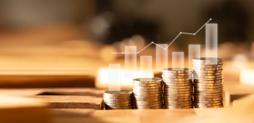 Stock,Funding,Or,Money,Saving,Graph,With,Coins.,Background,For