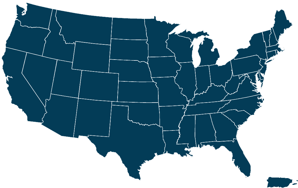 A view of the Map of the United States highlighting all states, representing national legacy fund coverage
