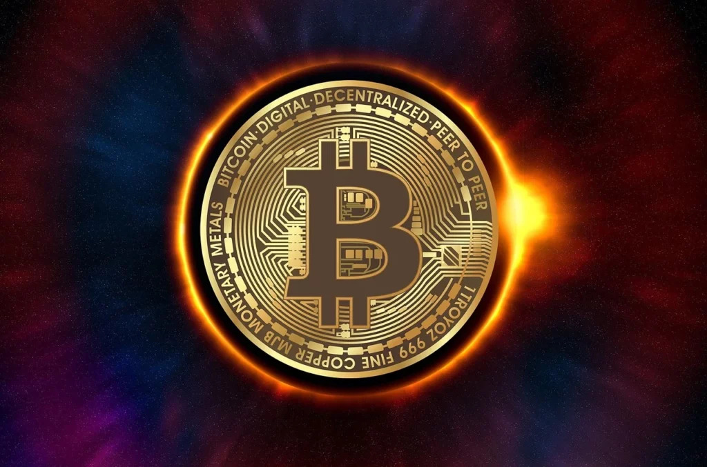 Bitcoin icon isolated on a dark background